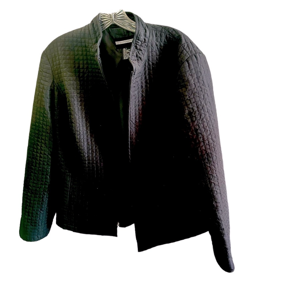Requirements.. Quilted Black Jacket. Zipper Down Front. Size Large
